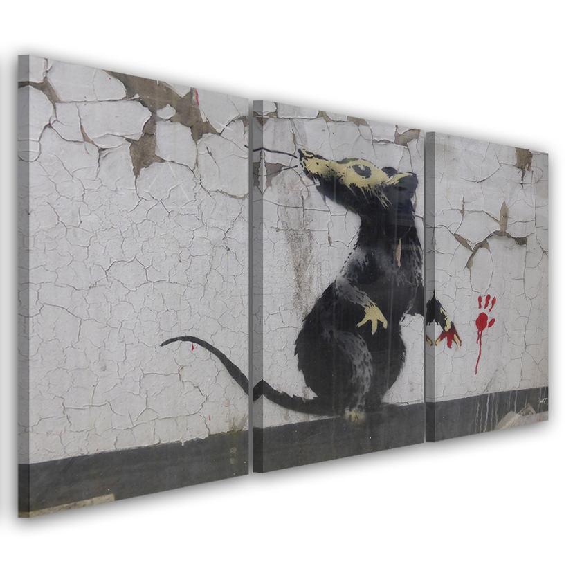 3 stykke lærredstryk, Banksy Street Art Rat