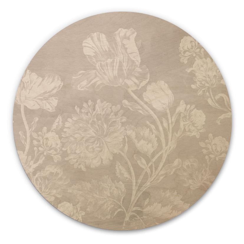 Billede af træ vilde blomster i kridtlook beige - Bloomery Decor - Round