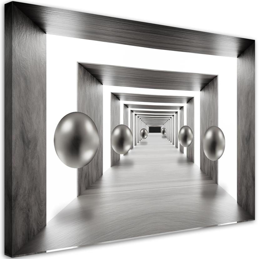 Canvasbillede, Tunnel sølv 3D kugler