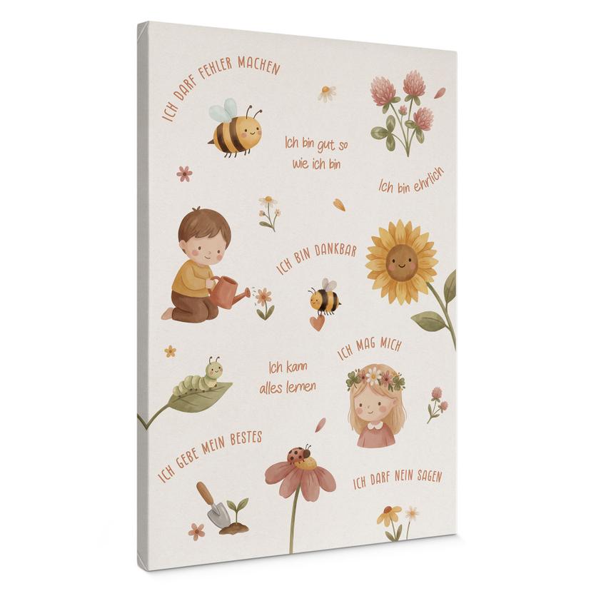 Leinwandbild - Affirmationen Blumen für Kinder