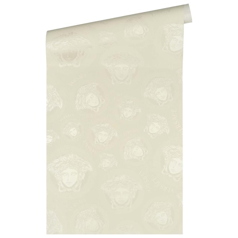 Versace luksus tapet i creme og hvid non-woven tapet medusa hoveder design