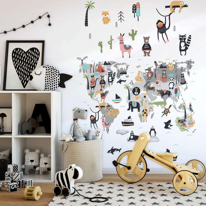 Børnetapet, non-woven tapet med illustration Kids Walls hvid, farverig