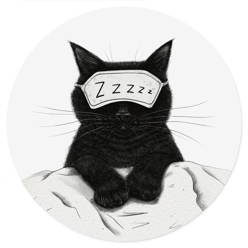 Wandtattoo Schwarze Katze mit Schlafmaske - Korenkova - Rund