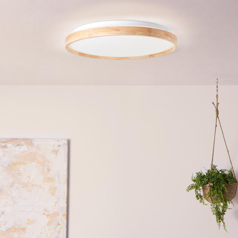 Deckenleuchte Alea, beige, Ø 49,5 cm, Holz Deckenlampe