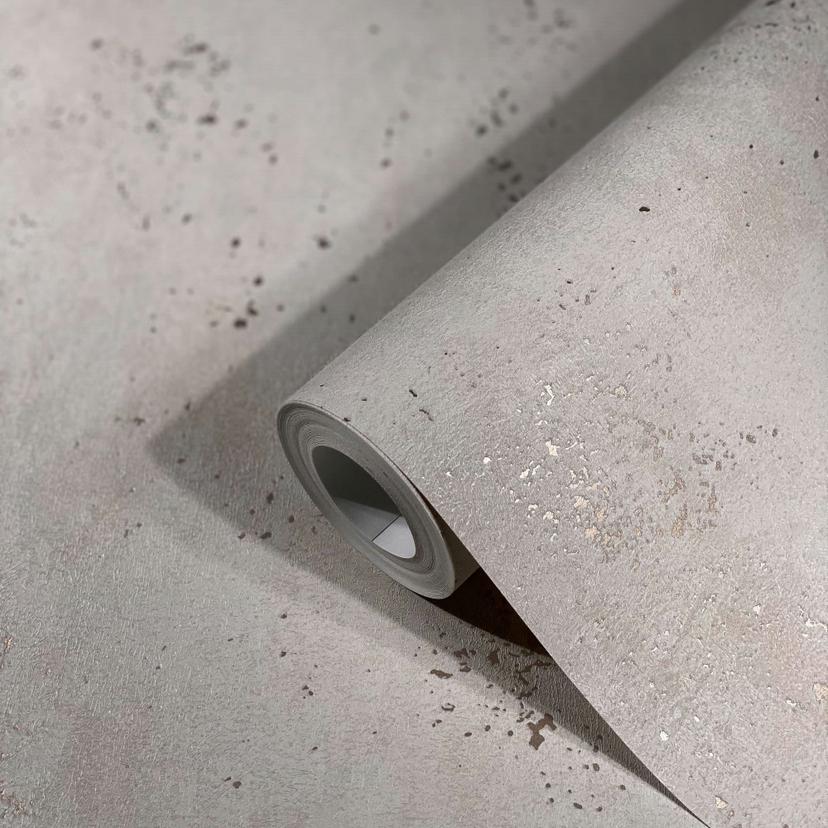 Carta da parati in tessuto non tessuto con effetto metallico chiaro in tinta unita grigio testurizza