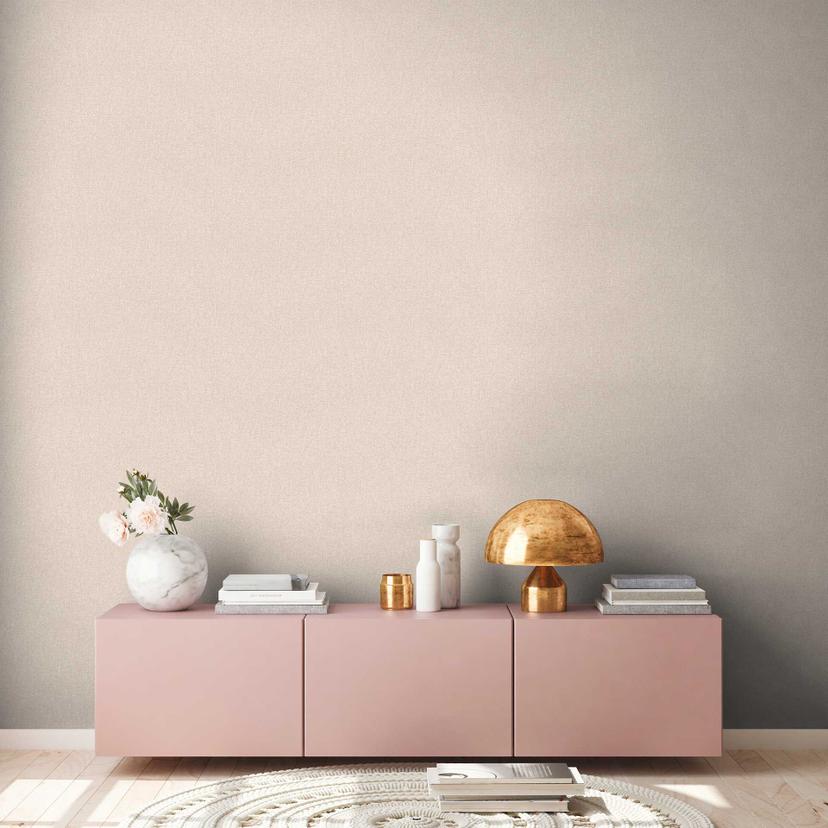 Ensfarvet tapet med strukturmønster beige grå - tapet med stoflook