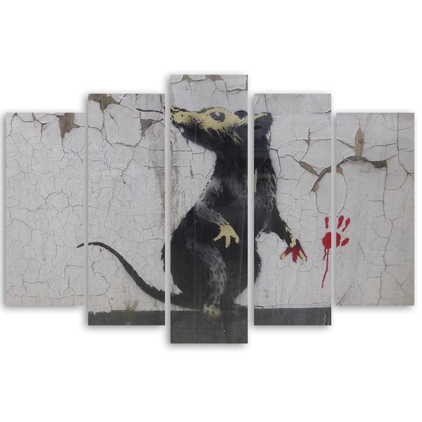 Stampa su tela 5 pezzi Banksy Street Art Ratto
