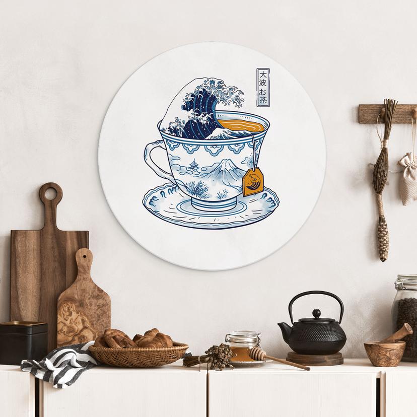 Stampa per pareti Tè Grande Onda in stile Hokusai - Trinidad - Alu-Dibond Tondo