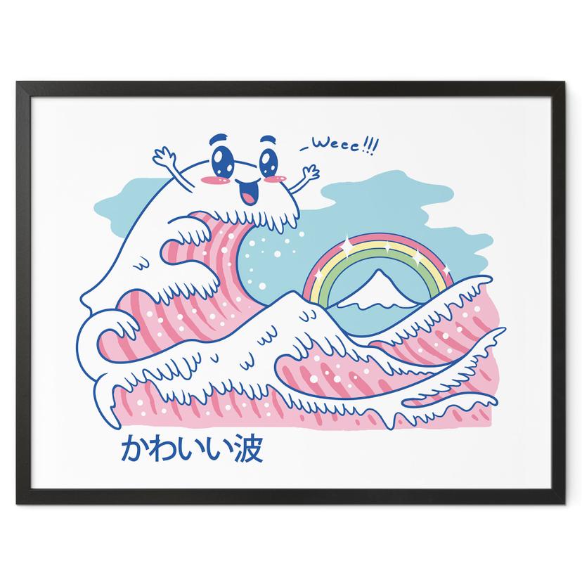 Plakat Kawaii-bølge med regnbue og Fuji-bjerget