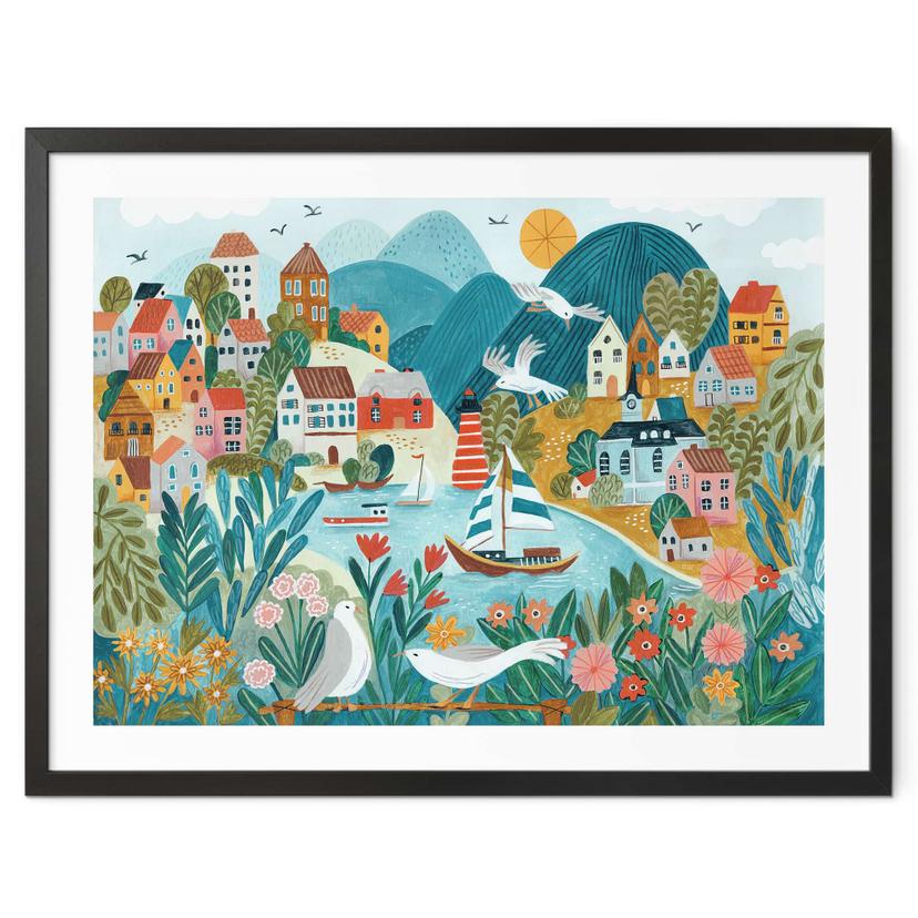 Póster Colorido pueblo costero en verano - Bonne Müller
