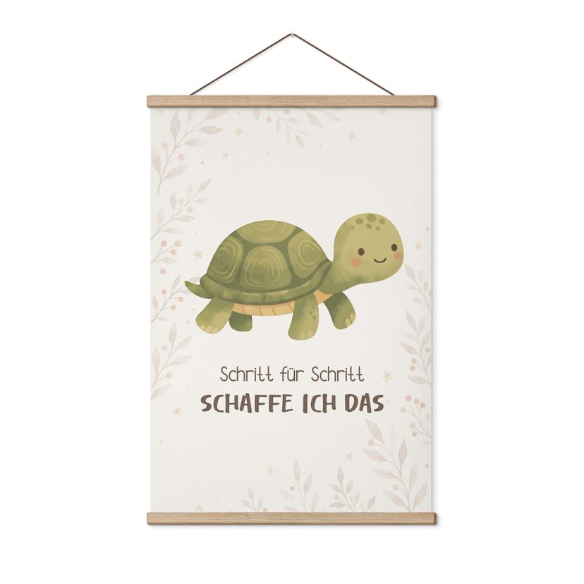 Stoffbild mit Schildkröte - Glaubenssatz für Kinder 'Schritt für Schritt schaffe ich das'