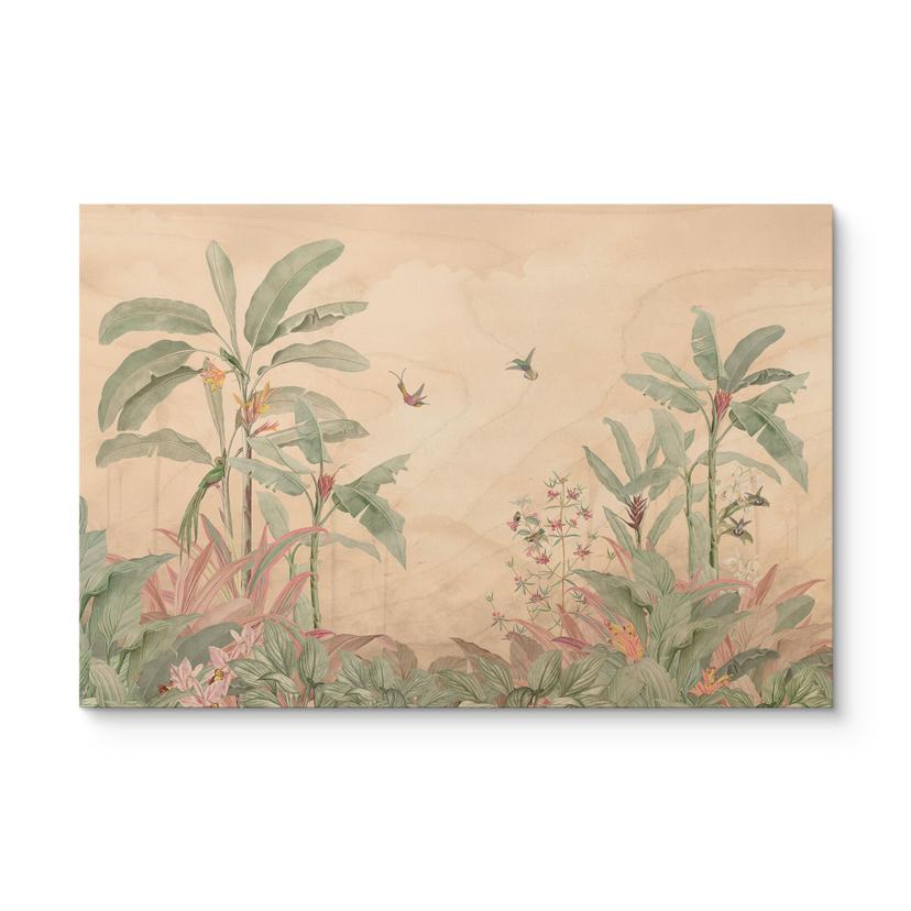 Cuadro de madera Idilio tropical con colibrí albaricoque - Bloomery Decor