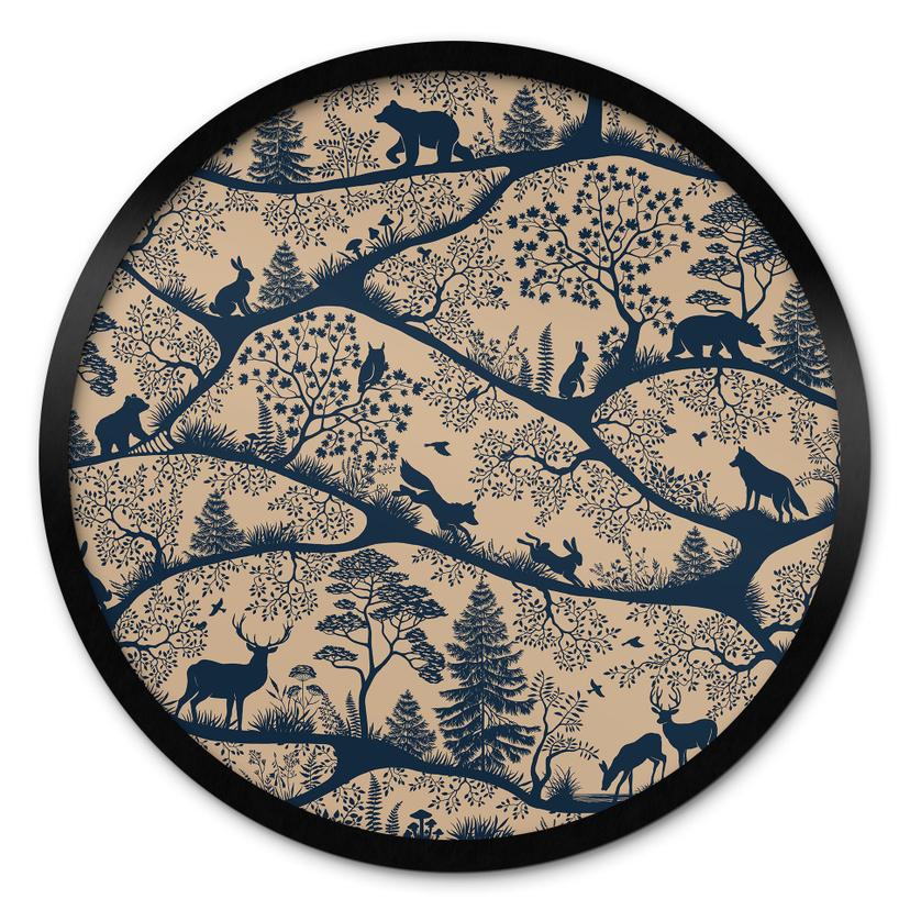 Poster Dierensilhouetten in het Noordse Bos - Oliver Robins - Rond