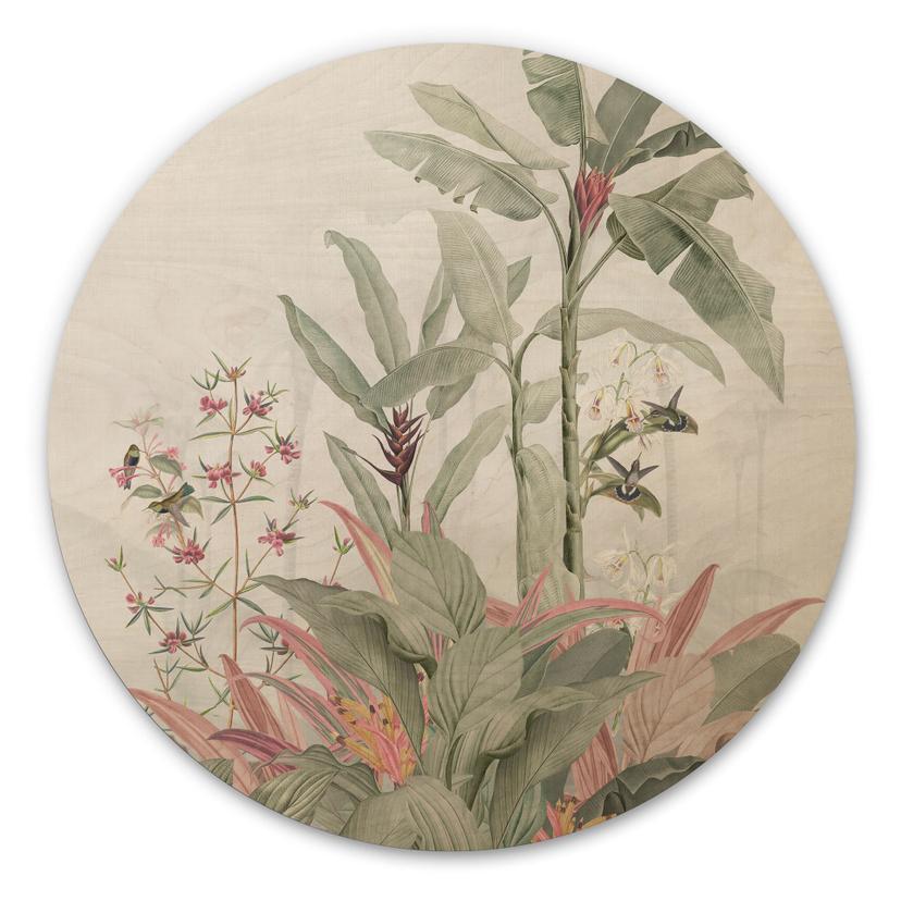 Billede af træ Tropisk idyl med kolibri blå - Bloomery Decor - Round