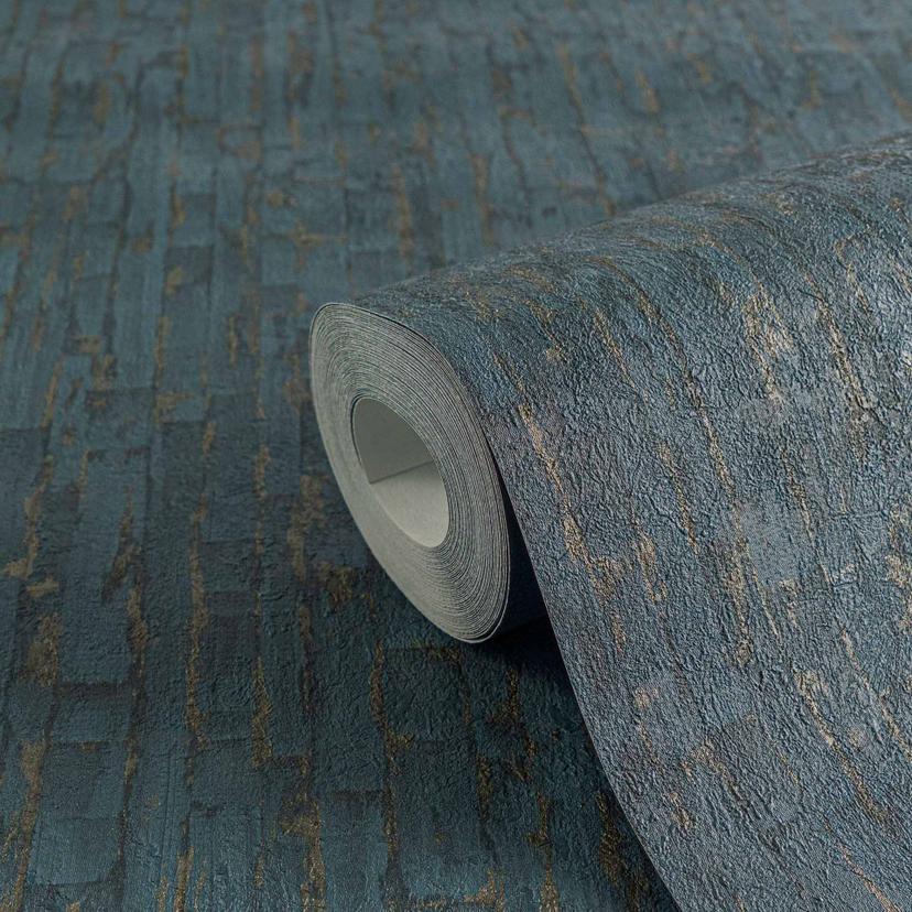 Papel pintado texturado con efecto 3D azul marrón - Papel pintado no tejido moderno