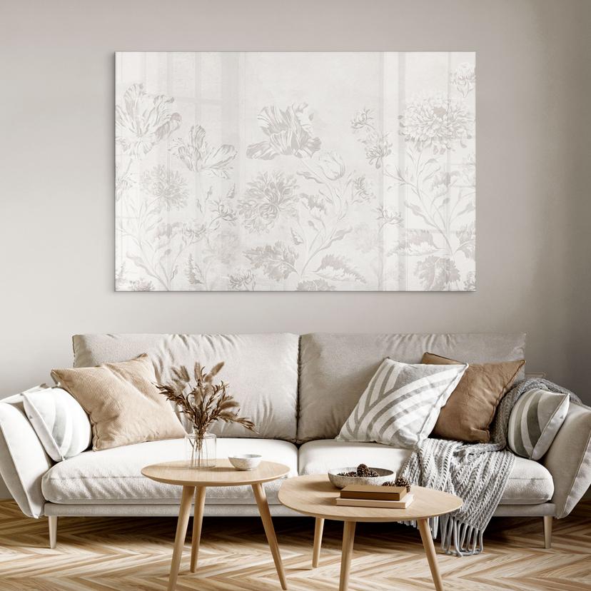 Stampa su vetro acrilico Fiori selvatici in gesso Greige - Bloomery Decor