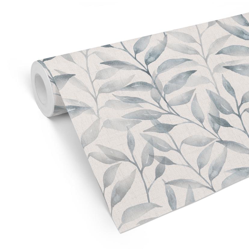 Delikat tapet med mønster af akvarelblade - Soft Grey - Bloomery Decor
