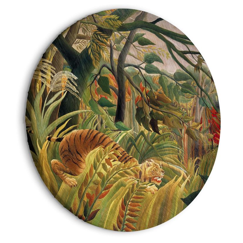 Rundes Leinwandbild Rousseau - Tiger im tropischen Sturm