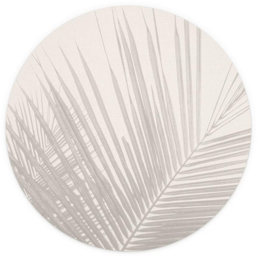 Fototapet med palmblad i linneeffekt - Bloomery Decor - Rund - Självhäftande/icke-vävd