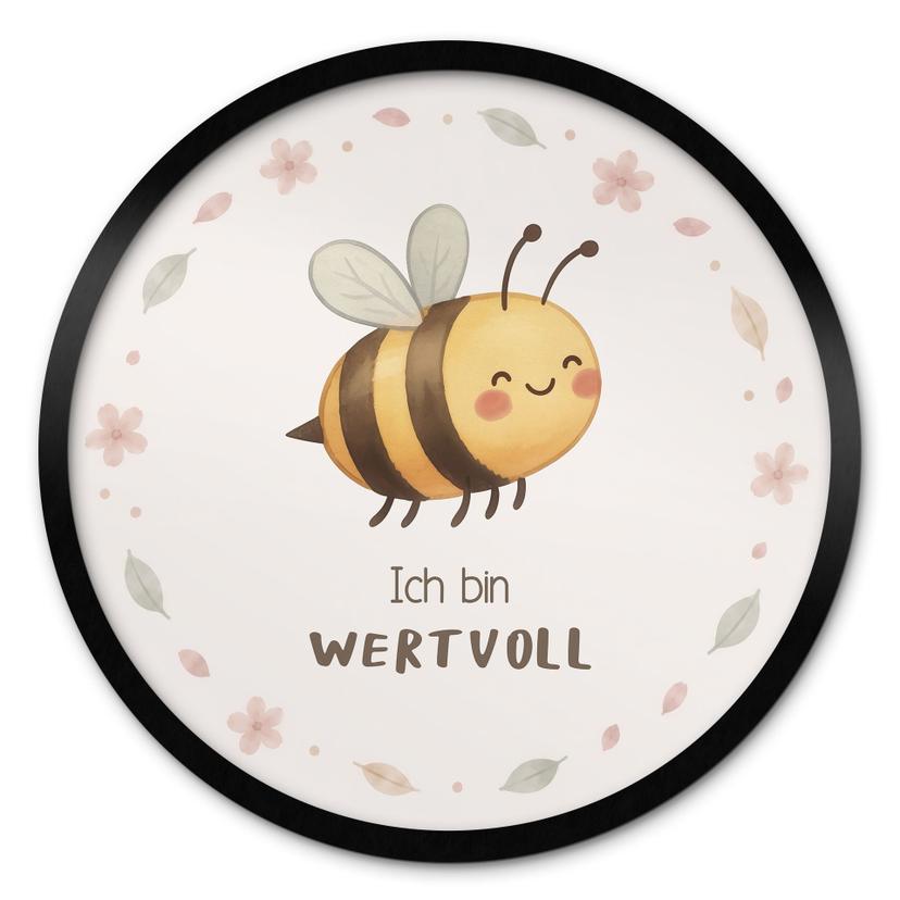 Rundes Affirmationsposter 'Ich bin wertvoll' mit Biene fürs Kinderzimmer