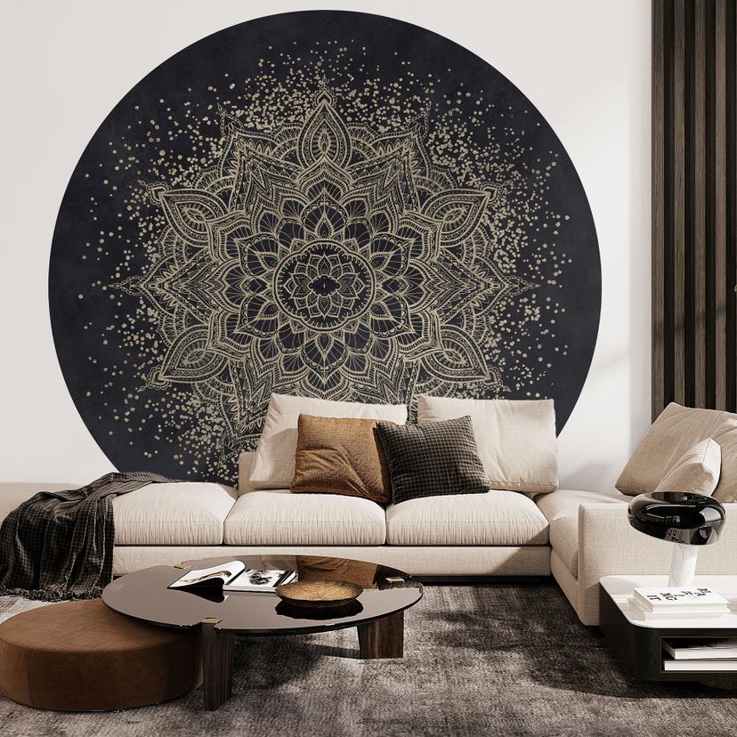 Elegante fotomural mandala en negro y oro - Bloomery Decor - Redondo - Fotomural autoadhesivo/no tej