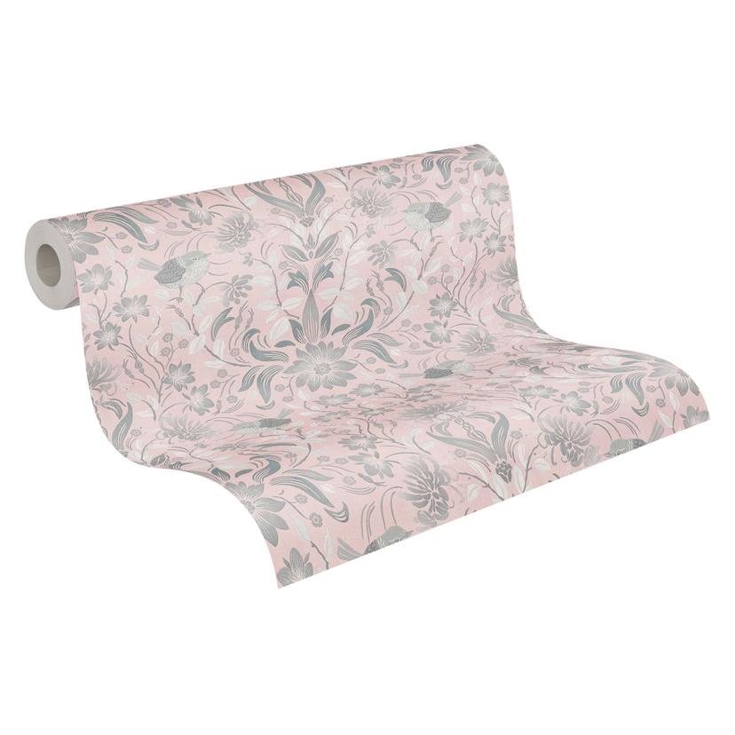 Carta da parati floreale rosa grigio - Carta da parati in tessuto non tessuto Casa di campagna A.S.