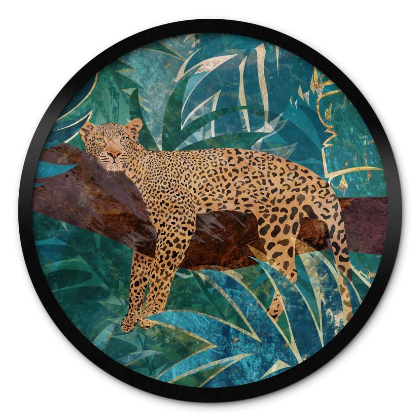 Børneværelse plakat leopard i smaragdgrøn jungle - Manovski - Round