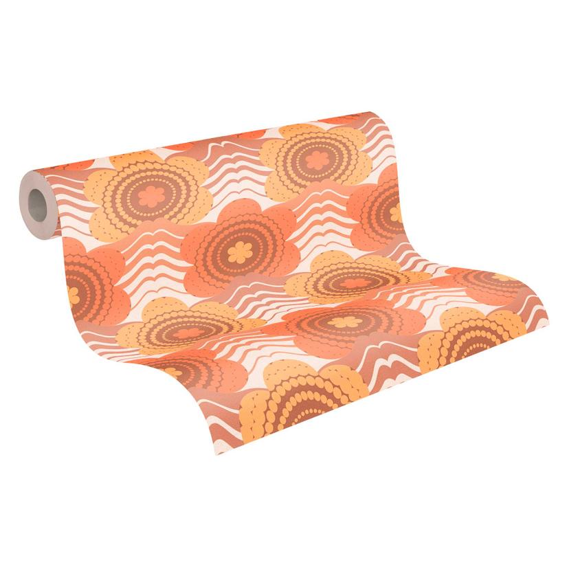 Papel pintado no tejido con flores marron naranja - papel pintado retro floral - papel pintado vinta
