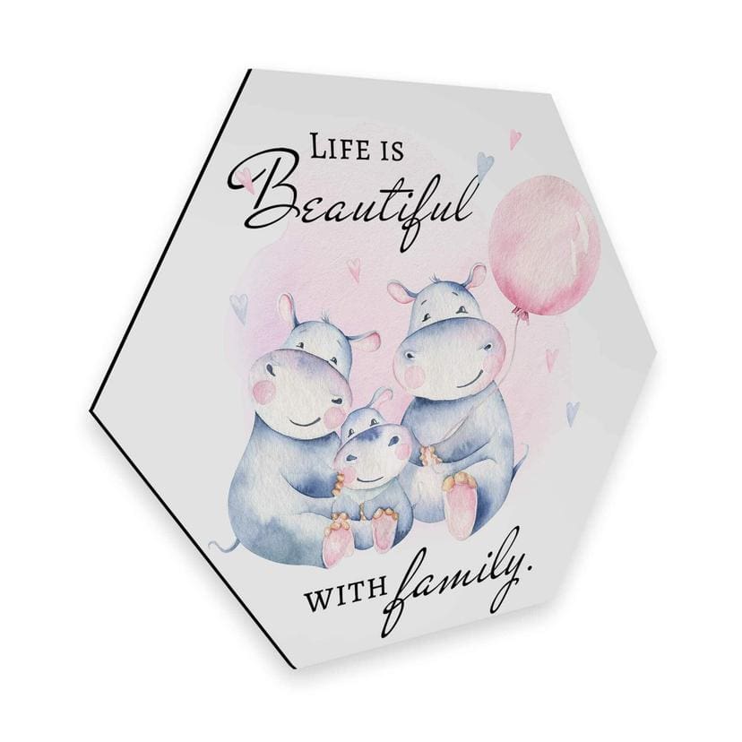 Hexagone - Alu-Dibond Kvilis - Hippopotames Life is beautiful with family