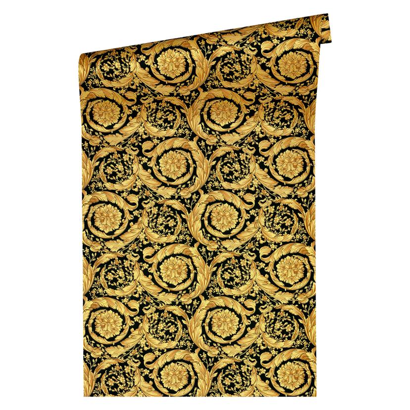 Versace Tapet Barocco Blomster Sort, Metallisk