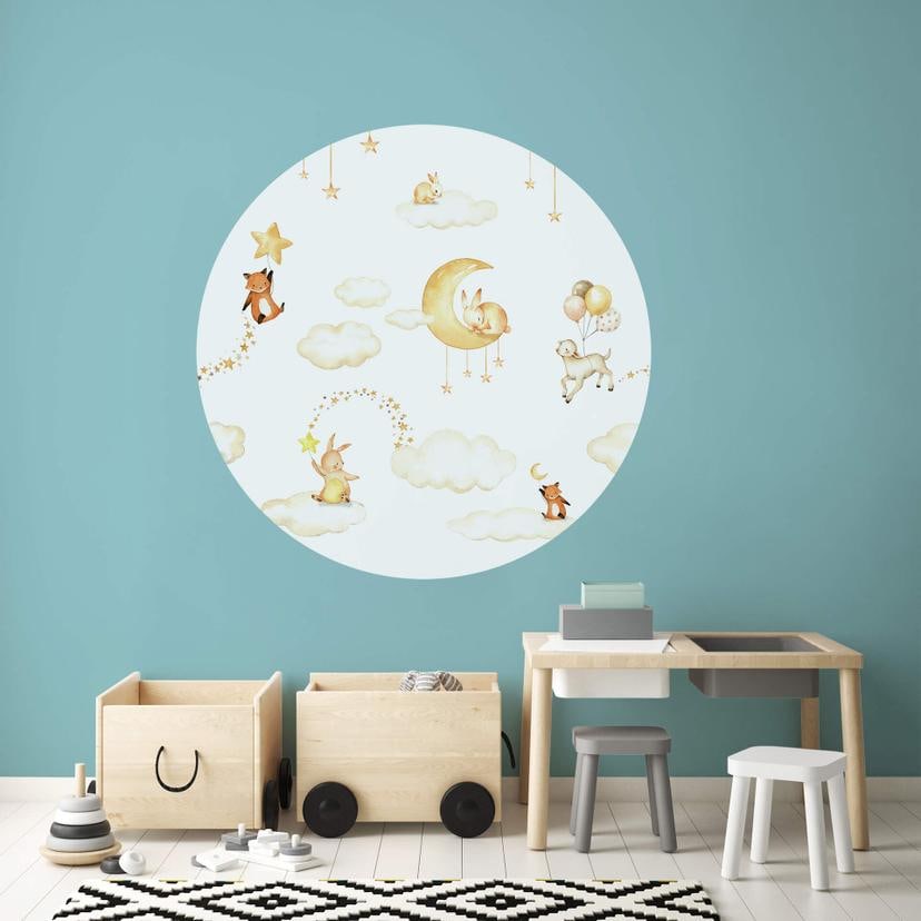 Sticker mural rond Oliver Robins - Doux rêves en blanc