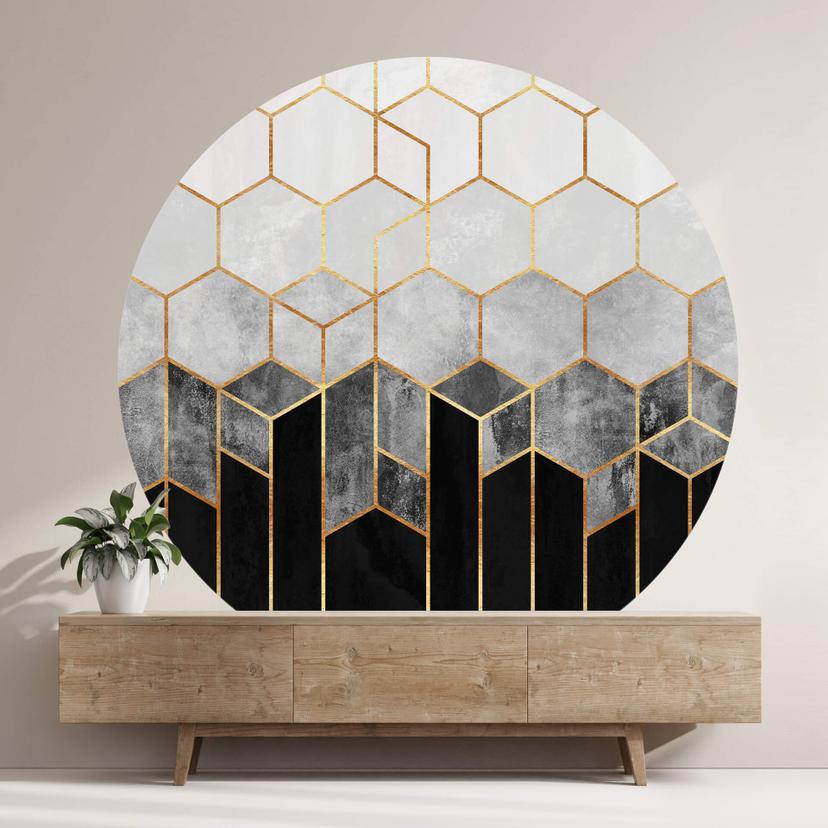 Fototapet - Rundt Fredriksson - Hexagons: Sort og grå - vliesetapet/selvklæbende non-woven tapet