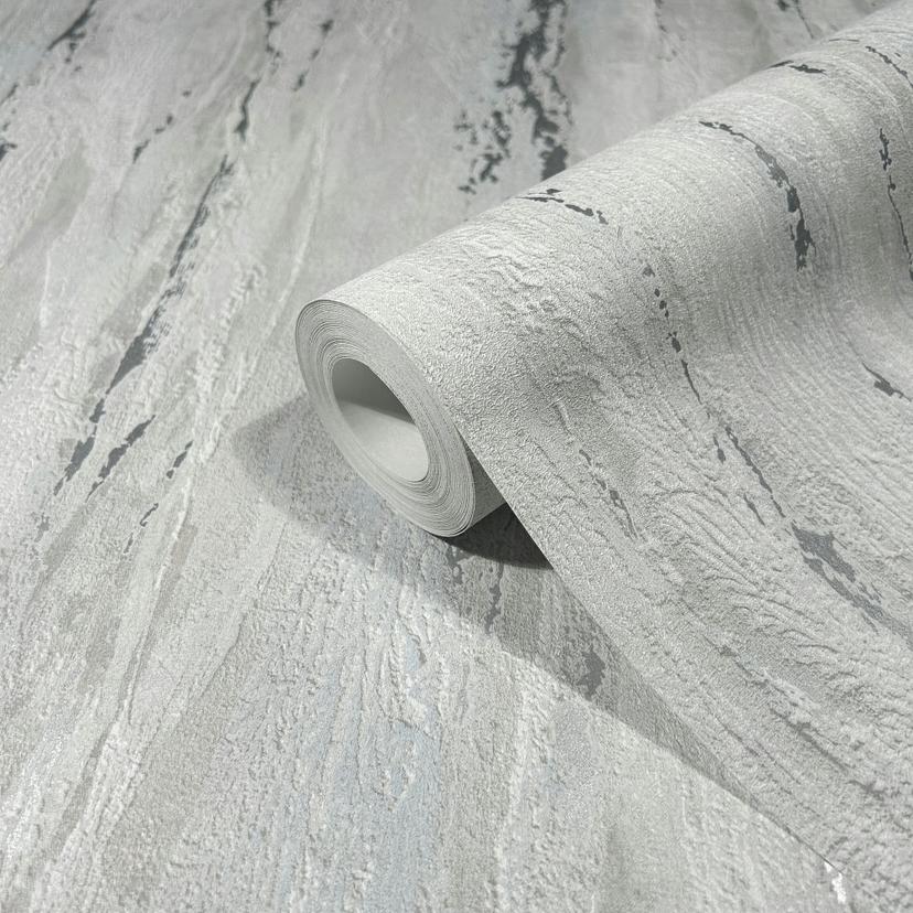 Non-woven tapet med en blank, grov struktur i grå gipslook