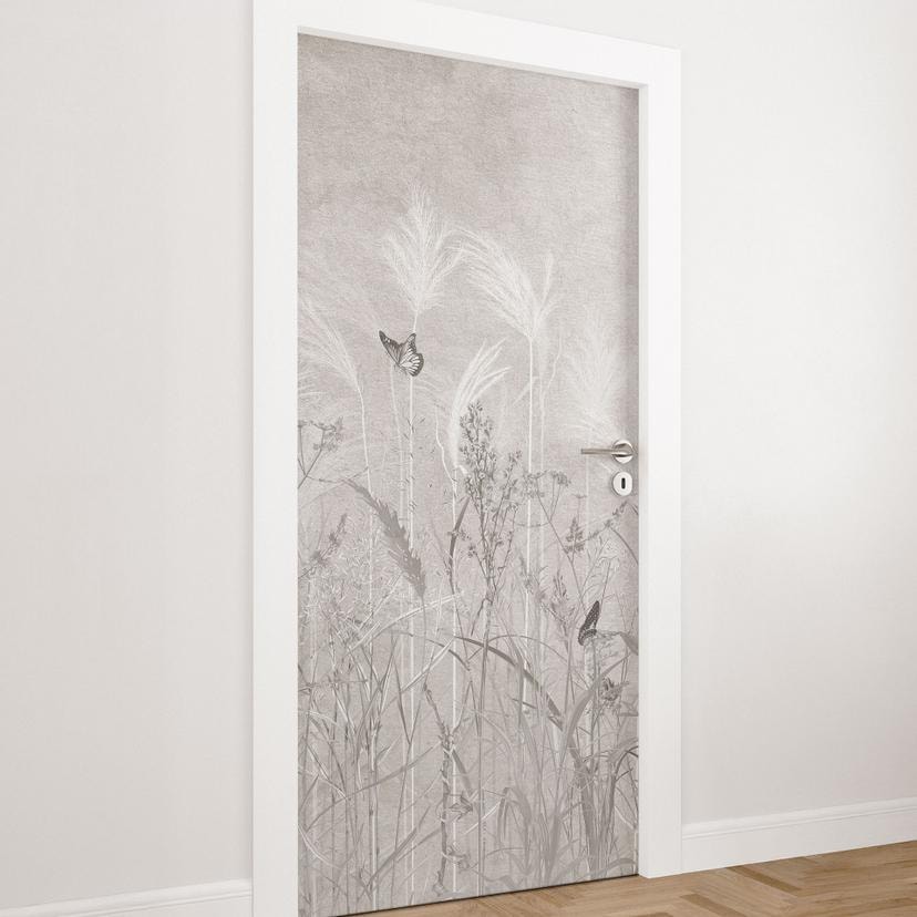 Deurfolie wilde bloemenweide met vlinders in Scandinavisch design - Ms Tiff