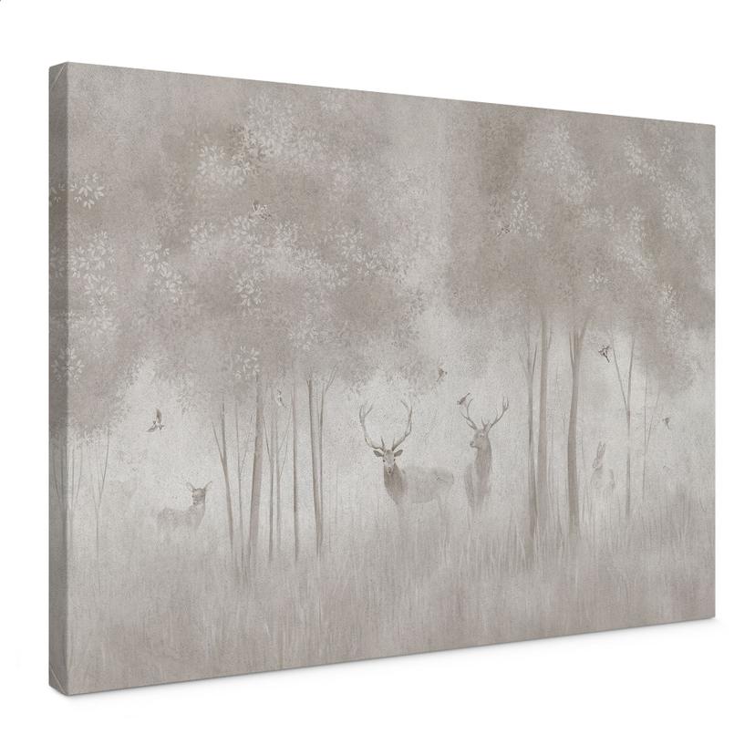 Canvas schilderij Herten in het nevelwoud - Ms Tiff