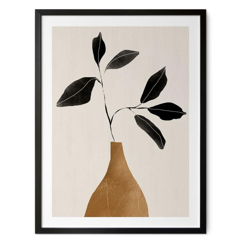 Stilleben-plakat til stuen - Gren i gylden vase - ThingDesign