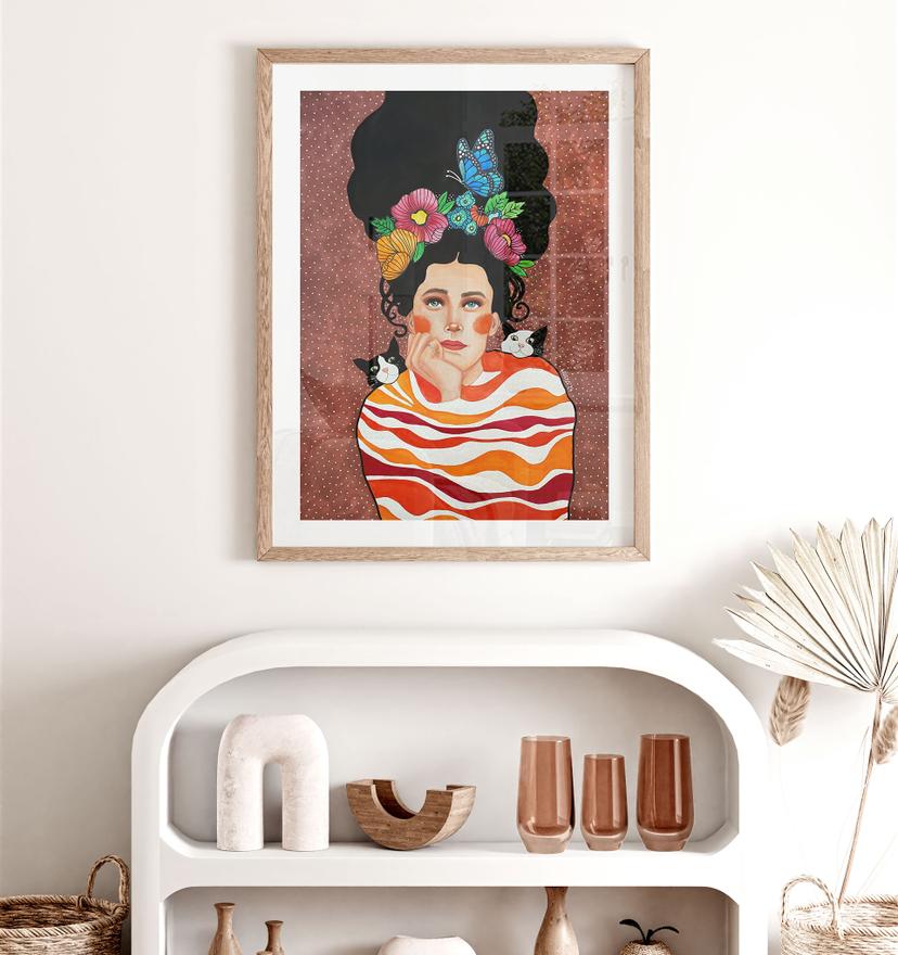 Poster donna con corona di fiori e gatti - Hülya