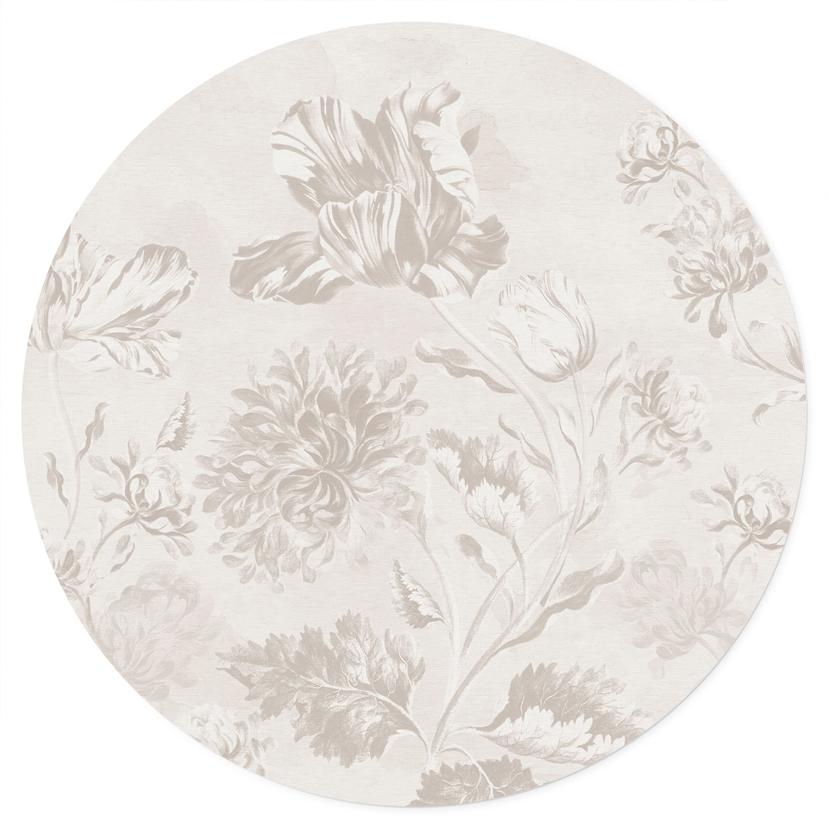 Wallsticker Vilda blommor i kritlook Greige - Blomstersmycke - Rund