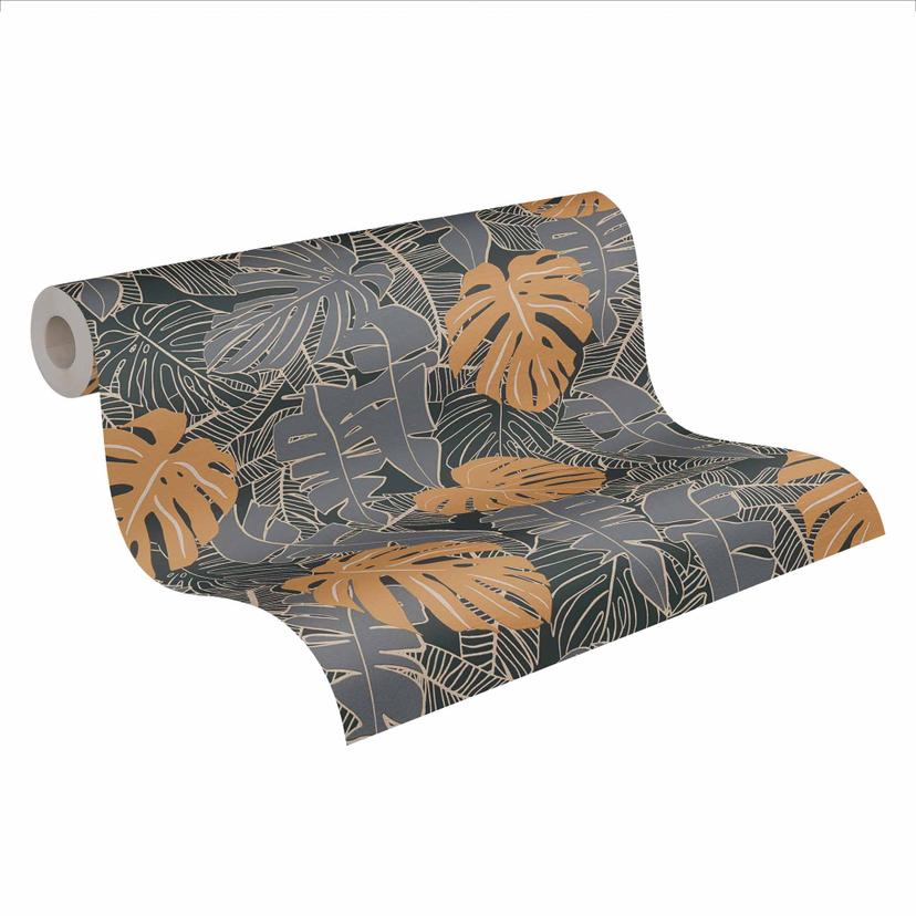 carta da parati jungle oro nero - carta da parati palma grigio - carta da parati in tessuto non tess