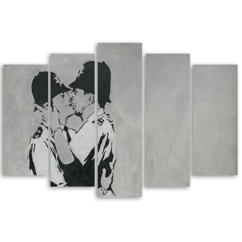 Stampa su tela 5 pezzi, poliziotti che baciano Banksy