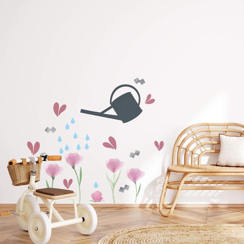 Muursticker set - Gieter met Bloemen