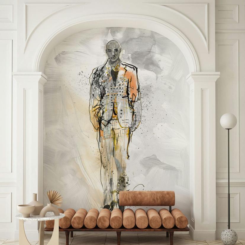 Fotomurale uomo, designer di cotte d'arte in colori vivaci 2,70 x 1,98m