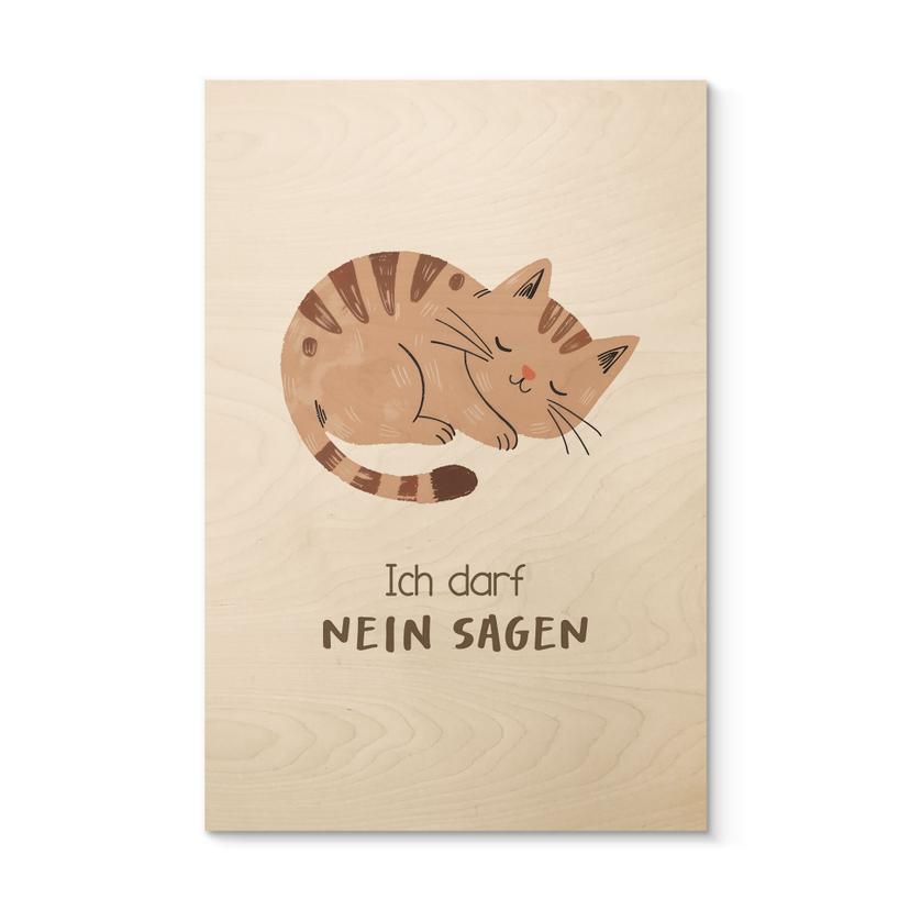 Holzbild mit schlafender Katze - Glaubenssatz 'Ich darf nein sagen' fürs Kinderzimmer