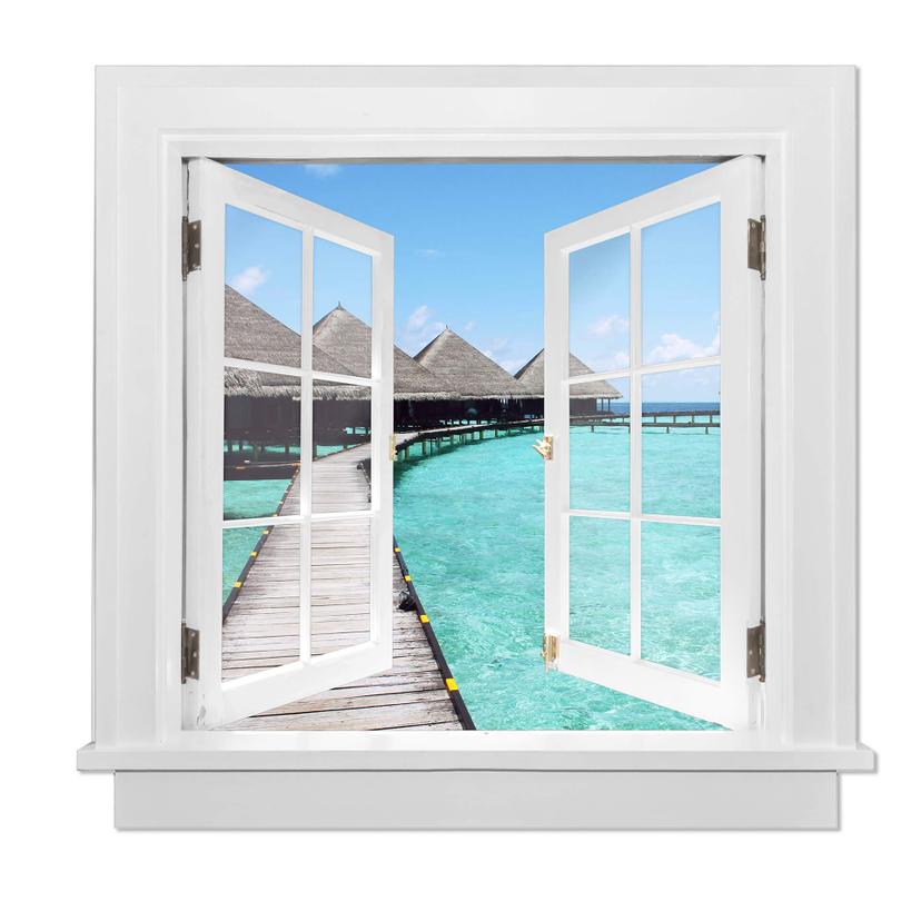 adesivo murale 3D per finestre - Casa sulla spiaggia alle Maldive