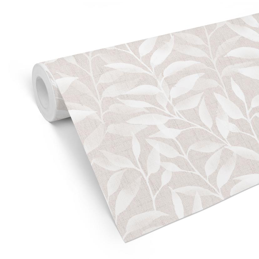 Delikat tapet med mønster af akvarelblade - Soft Beige - Bloomery Decor