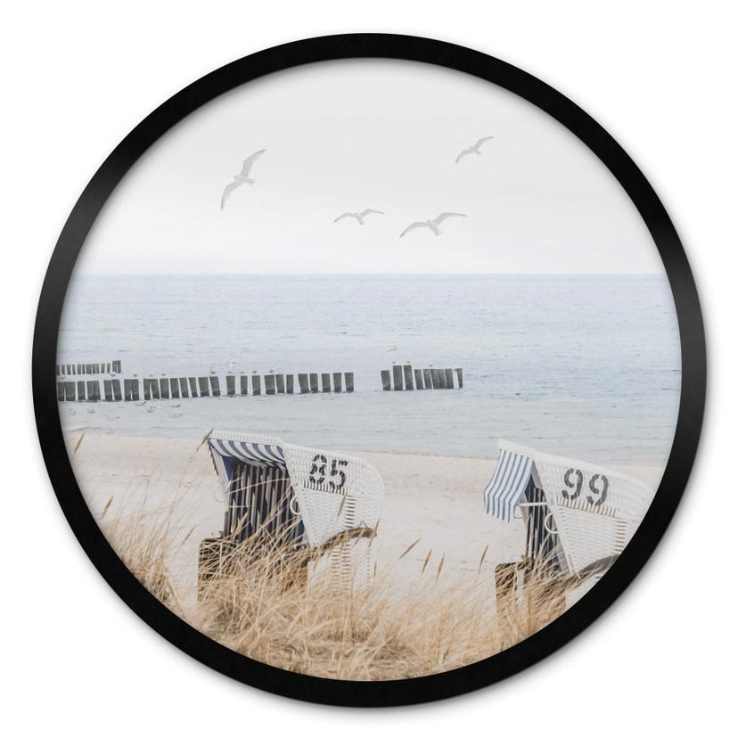 Póster playa con vistas al mar - redondo