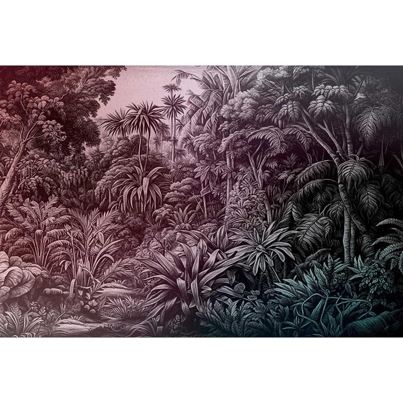 Carta da parati monocromatica "giungla" - motivi di piante tropicali - tessuto non tessuto
