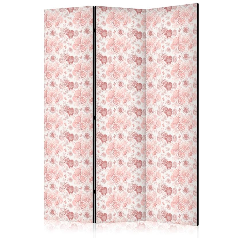 Paravent, Raumteiler freistehend, Trennwand - Pink Blossoming - Warm Floral White