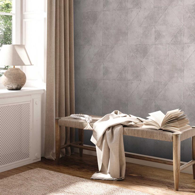 Papel pintado gráfico gris plata - papel pintado texturado efecto metalizado - papel pintado tejido-no tejido salón cocina