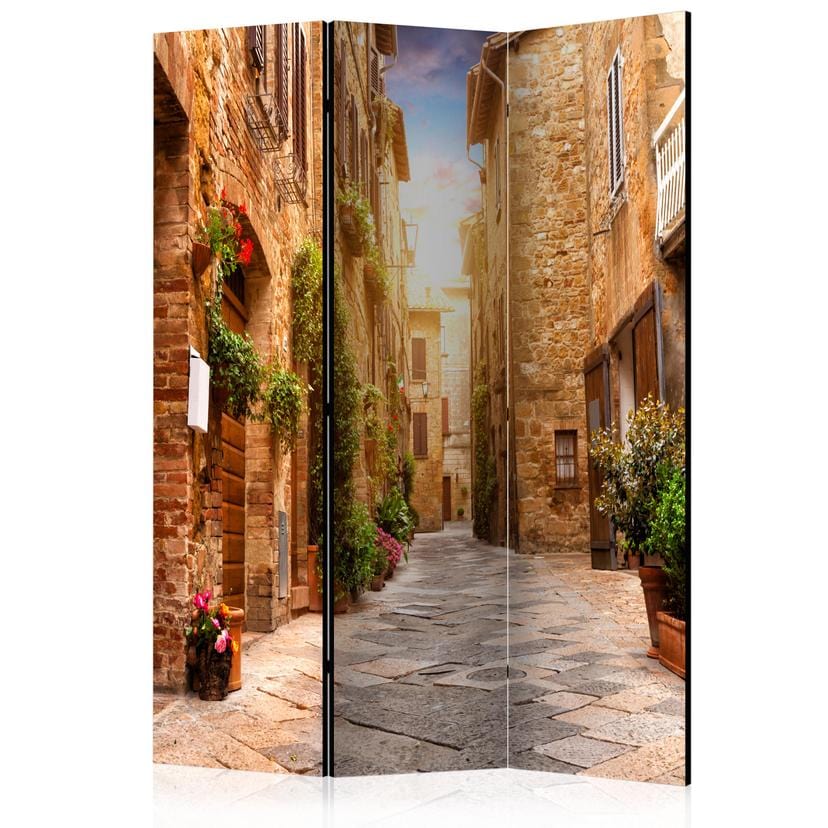Screen room divider - Farverig gade i Toscana, 3-delt